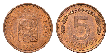 Венесуэла 5 сентимо 1974 Y 49 сталь плакированная медью 4669-336