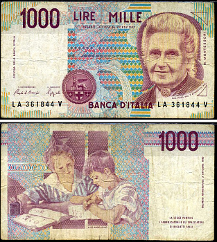 Италия 1000 лир 1990 Pick 114 a бумага 7486-72-1-1