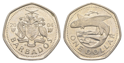 Барбадос 1 доллар 2004 летучая рыба KM 14.2 медно-никель UNC 4637-326