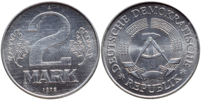 ГДР 2 МАРКИ 1975 А KM 48 алюминий UNC 59-424