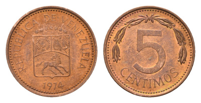 Венесуэла 5 сентимо 1974 Y 49 сталь плакированная медью 4669-336