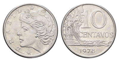 Бразилия 10 сентаво 1978 KM 578.1a нержавеющая сталь UNC 4663-525