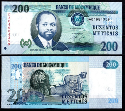 Мозамбик 200 метикай (метикал) 2011 Pick 152 a бумага UNC (пресс) 7214-1-1-1
