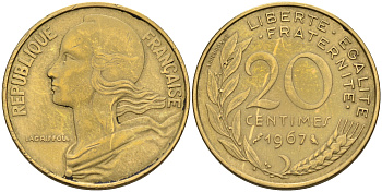 Франция 20 сантимов 1967 тип Marianne KM 930 медь алюминий никель    4595-1047