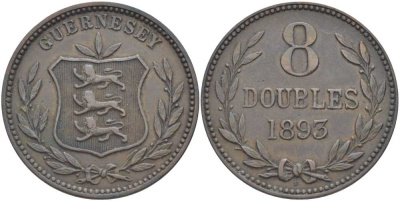 Гернси 8 даблов (дублей) 1893 KM 7 бронза 3996-531