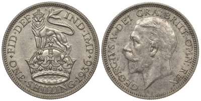 Великобритания 1 шиллинг 1936 Георг V (1910-1936) KM 833, Spink 4039 серебро aUNC 1074-8-73