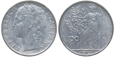 Италия 100 лир 1972 R KM 96.1 нержавеющая сталь 4144-132
