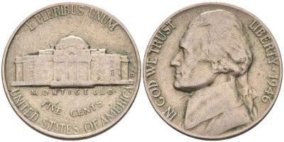 США 5 центов 1946 Джефферсон KM А192 медно-никель 4591-1031