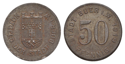 Буер в Вестфалии (Бюр в Вестфалии) 50 пфеннигов 1919 Funck 64.6, Men05 3970.6, Men18 5029.6 железо 4657-847