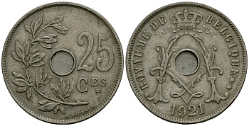 Бельгия 25 сантимов 1921 Belgique KM 68 медно-никель 4168-1234