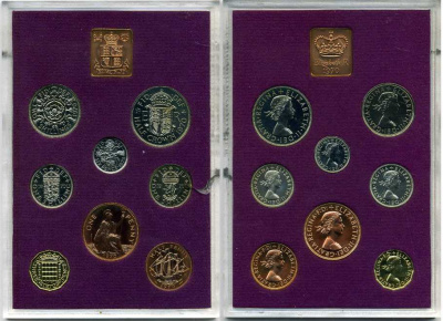 Великобритания набор из 8 монет и 1 жетон монетного двора 1970 в оригинальной упаковке KM PS 26 PROOF 3-6-4-12