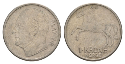 Норвегия 1 крона 1966 Улаф V (1957-1991) KM 409 медно-никель 4635-646
