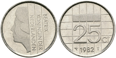Нидерланды 25 центов 1982 Беатрикс (1980-2013) KM 204 никель 96-263