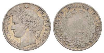 Франция 50 сантимов 1873 A KM 834 серебро 4623-1152
