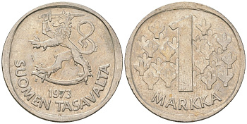 Финляндия 1 марка 1973 S KM 49a медно-никель 4586-557