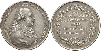 ШВЕЦИЯ МЕДАЛЬ 1797 БАРОН ШАРЛЬ де ГЕЕР (1720-1778) ОТ ГОРОДСКОЙ ЗНАТИ, ДИАМЕТР 51 ММ., ВЕС 56,48 ГР. белый металл 1084-3-42