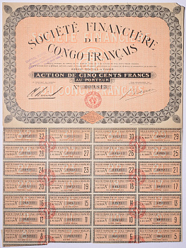 Франция акция в 500 франков 1928 общества Французского Конго, с купонами   бумага   5547-13-2-1