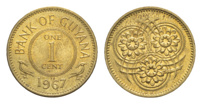 Гайана 1 цент 1967 Республика KM 31 никель латунь UNC 4659-517