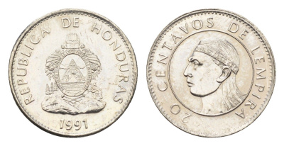 Гондурас 20 сентаво 1991 KM 83a.1 сталь плакированная никелем UNC 4668-768