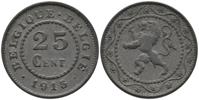 БЕЛЬГИЯ 25 САНТИМОВ 1915 BELGIQUE-BELGIE KM 82 цинк 34-1126