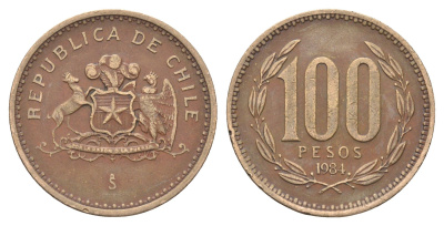 Чили 100 песо 1984 KM 226 алюминиевая бронза 4663-417