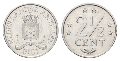 Нидерландские Антильские острова (Нидерландские Антилы) 2 1/2 цента 1981 KM 9a алюминий UNC 4679-564