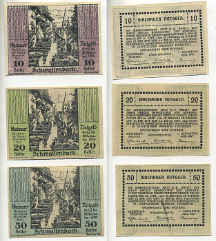 АВСТРИЯ, ВАЧАУ НАБОР ИЗ 3 БАНКНОТ 1920 30 СЕНТЯБРЯ 1920, НОТГЕЛЬД, 10, 20, 50 ГЕЛЛЕРОВ, SCHMALLENBACH, SRITZ am der HASTET бумага aUNC 70-10-3