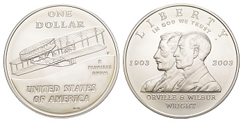 США 1 доллар 2003 P, 100 лет первому полету братьев Райт KM 349 серебро  UNC  1079-5-41