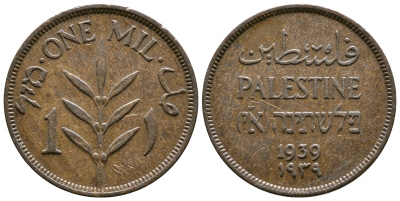 Израиль, Палестина 1 милс 1939 Британская администрация KM 1 бронза 08-1033