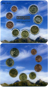 Андорра евронабор из 8 монет 2015 официальный евронабор в запайке и картонном буклете, тираж 40000 экз. UNC 2-6-3-30