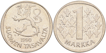 ФИНЛЯНДИЯ 1 МАРКА 1990 M KM 49а медно-никель 4556-845