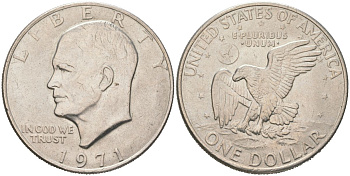 США 1 доллар 1971 Президент Эйзенхауэр, лунный орел KM 203 медь плакированная медно-никелем 4368-831