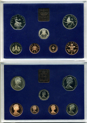 Великобритания набор из 7 монет 1982 в пластике, с сертификатом, в оригинальной картонной коробке Spink PS32   PROOF  00-00