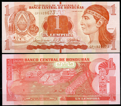 Гондурас 1 лемпира 2022 руины Копан, остатки древнего города Инков Pick 96  бумага  UNC (пресс) 450-61-1