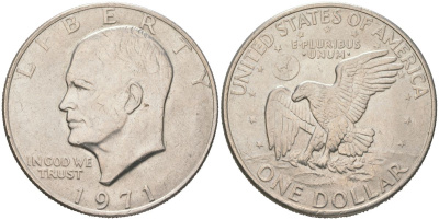 США 1 доллар 1971 Президент Эйзенхауэр, лунный орел KM 203 медь плакированная медно-никелем 4368-831