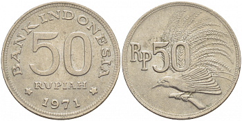 Индонезия 50 рупий 1971 райская птица KM 35 медно-никель UNC 4548-951