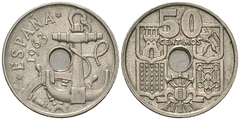 Испания 50 сентимо 1963 (65) KM 777 медно-никель 99-568