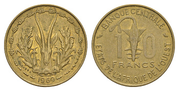 Западная Африка (BCEAO) 10 франков 1969 KM 1a медь алюминий никель 4656-832