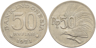 Индонезия 50 рупий 1971 райская птица KM 35 медно-никель UNC 4548-951