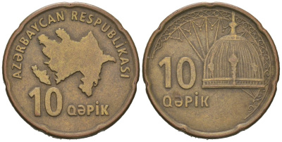 Азербайджан 10 гяпиков 2006 KM 42 сталь плакированная латунью 4571-442