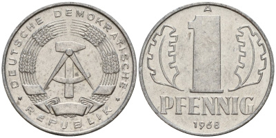 ГДР 1 пфенниг 1968 A KM 8.1 алюминий 99-751
