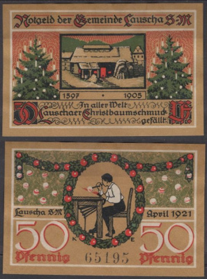 Лауша 50 пфеннигов 1921 Grabowski 777.1b бумага aUNC 8601-3-2-1