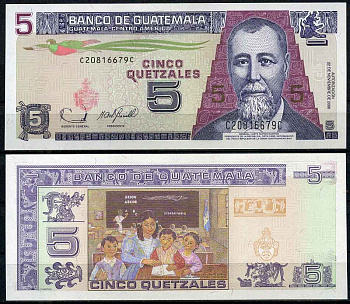Гватемала 5 кетсалей 2006 22 ноября 2006, Хусто Руфино Барриос президент Гватемалы Pick 110 бумага UNC (пресс)   447-29-1