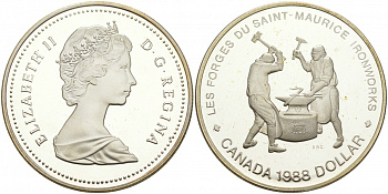 Канада 1 доллар 1988 250 лет кузницам Сен-Мориса, Елизавета II (1952-) KM 161 серебро PROOF 02-035-33