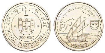 Португалия 200 эскудо 2000 Земля Кортириал KM 729 медно-никель UNC 4677-615