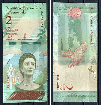 Венесуэла 2 боливара 2018 15 января 2018, Хосефа Камехо, попугай Pick 101 a  бумага UNC (ПРЕСС) 8616-60-3-1