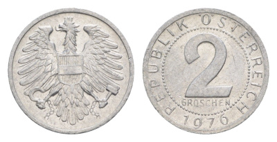 Австрия 2 гроша 1976 KM 2876 алюминий aUNC 4564-837
