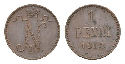 Россия для Финляндии 1 пенни 1912 Николай II (1894-1917) Биткин 472 медь 4643-141