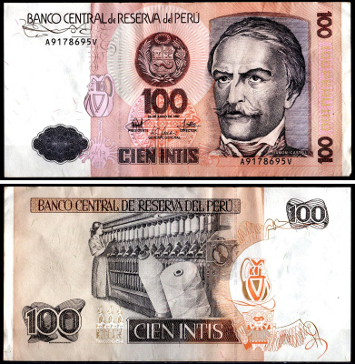 Перу 100 инти 1987 Pick 133 бумага 3295-87-1-1