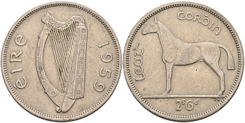 Ирландия 1/2 кроны 1959 лошадь KM 16а медно-никель 88-622